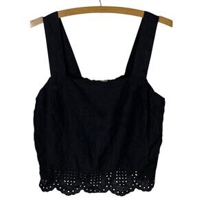 Magashoni Black Linen Lace Cropped Top Size MBoho Feminine